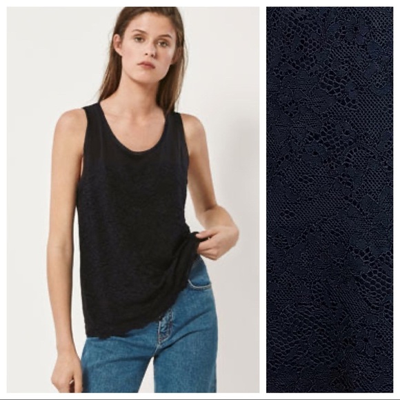 NWT. Massimo Dutti Blue Top with Lace Trim Size S - Picture 1 of 8